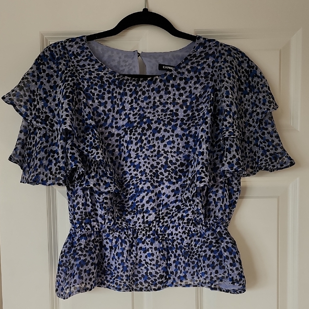 Express Blue Leopard Print Women's Top